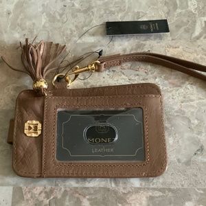 NWT MONET brown leather ID zippered coin purse